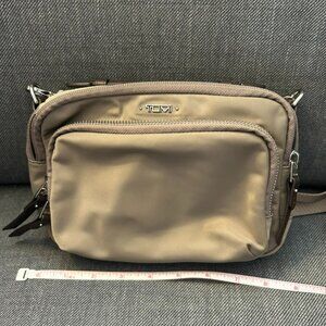 TUMI Taupe Nylon Crossbody Bag with Leather Trim